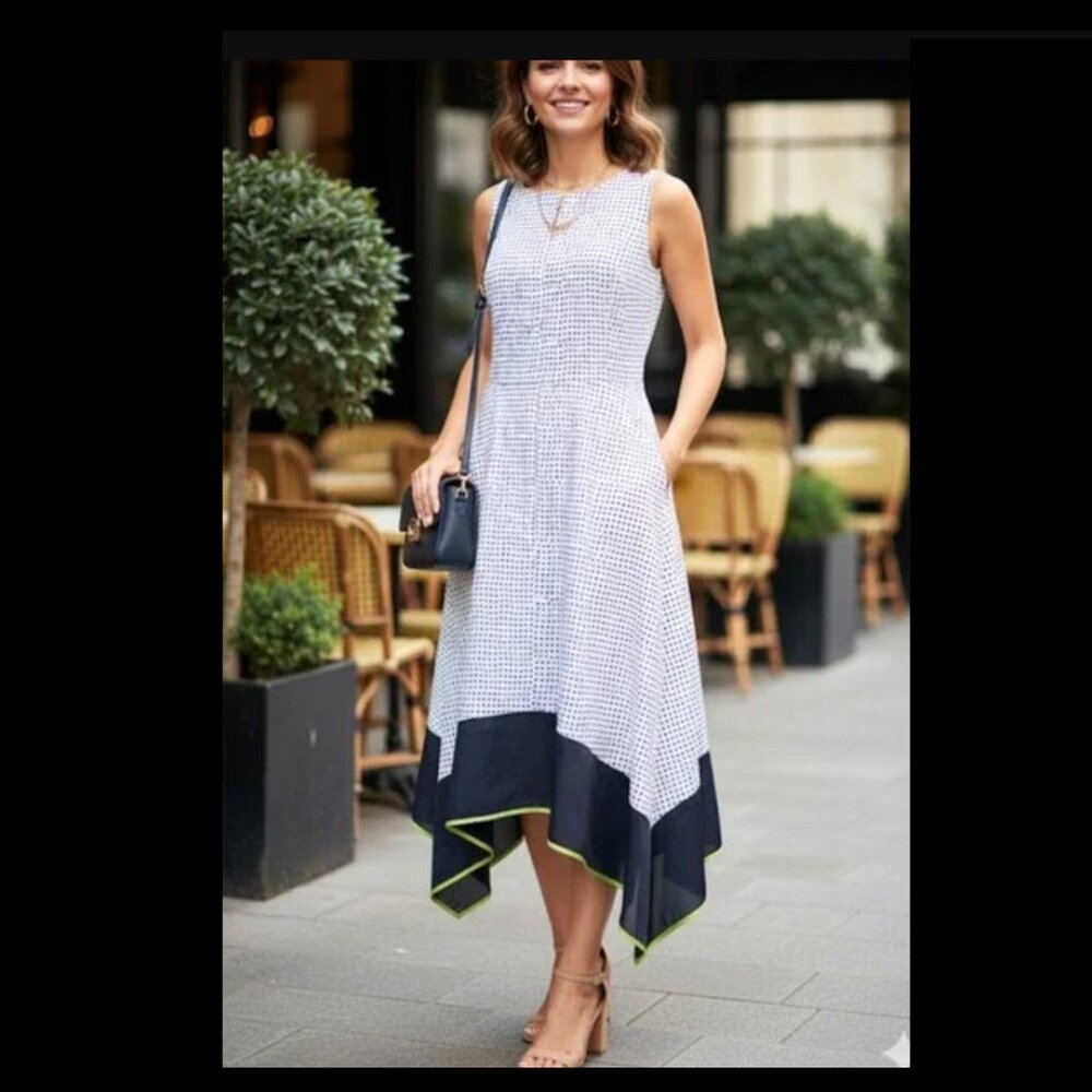 Donna Karan New York Size 4 Midi Dress Asymmetric Handkerchief Hem Pockets